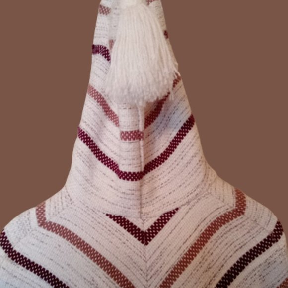 Beige Brown Crème Heavy Knit Hooded Poncho - Picture 5 of 6